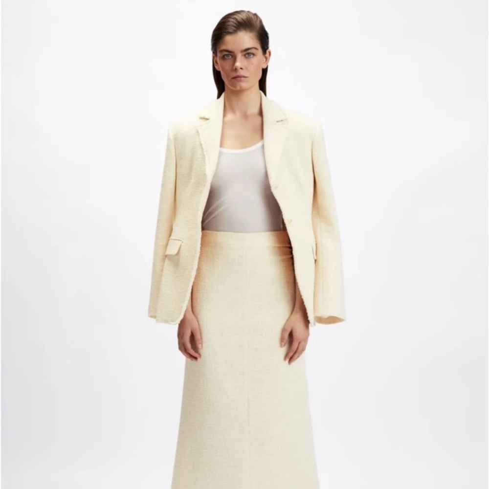 Zara Textured Blazer With Pearl Buttons